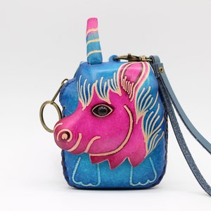 Genuine Handmade Leather Unicorn Coin Purse / Wristlet
