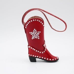 Genuine Handmade Leather Cowboy Boot Ornament with Rhinestones