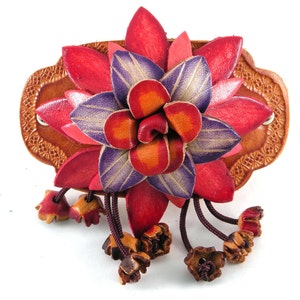 Genuine Handmade Leather Flower Barrette with Stick/Clip