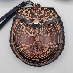 Genuine Handmade Leather Tree of Life Wristlet / Coin Purse / Wallet