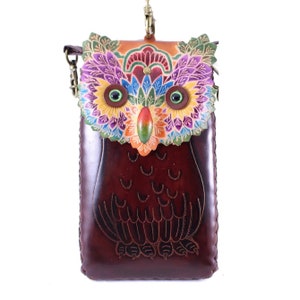 Genuine Handmade Leather Owl Cell Phone Case 