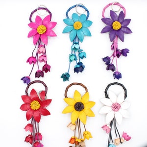 Genuine Handmade Leather Flower Keychain bag charm purse charm handbag charm