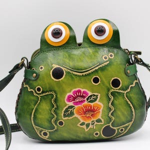 Genuine Handmade Leather Frog Cross Body Purse