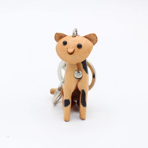 Genuine Handmade Leather Cat Keychain - Cat Key Ring, Animal Key Pendant, Cartoon Creative Small Hanger