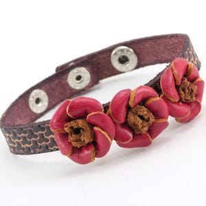 Genuine Handmade Leather Three Rose Flower Bracelet