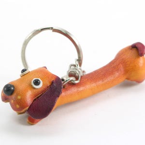 Genuine Handmade Leather Dachshund Hot Dog Key Chain