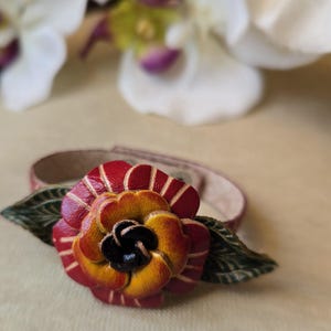 Genuine Handmade Leather Rose flower Bracelet