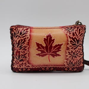 Genuine Handmade Leather maple leaf Coin Purse / Wallet