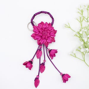 Genuine Handmade Leather Flower Keychain daisy hot pink purse charm bag charm