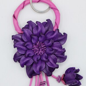 Genuine Handmade Leather Flower Keychain daisy purple purse charm bag charm