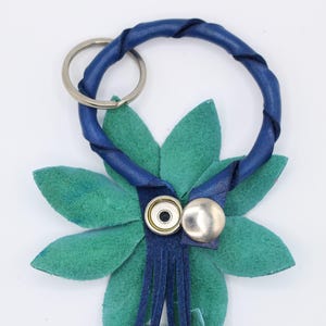 Genuine Handmade Leather Flower Keychain daisy purse charm bag charm blue