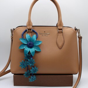 Genuine Handmade Leather Flower Keychain daisy purse charm bag charm blue
