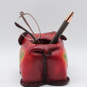 Genuine Handmade Leather pig pencil holder eyeglass holder