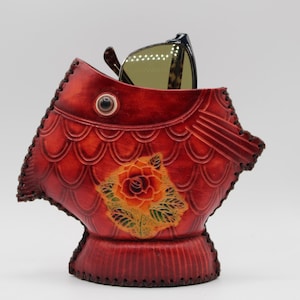 Genuine Handmade Leather fish Pencil case /Eyeglasses Holder,piggy bank