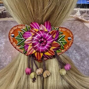 Genuine Handmade Leather Flower Hair Stick / Hair Clip - Hair Accessory,barrettes