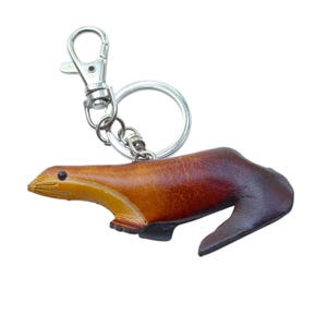 Genuine Handmade Leather Badger Keychain/ Holiday Gift /Small Pendant Cartoon Keychain/ Animal Key Ring/ Car Key Ornament