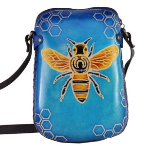 Genuine Handmade Leather Bee Purse / Crossbody/ Phone Bag, Shoulder Bag, Mini Bag, Animal-themed Bag, Cartoon Bag