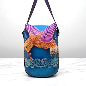 Genuine Handmade Leather Hummingbird Purse / Crossbody/ Phone Bag, Shoulder Bag, Mini Bag, Animal-themed Bag, Cartoon Bag