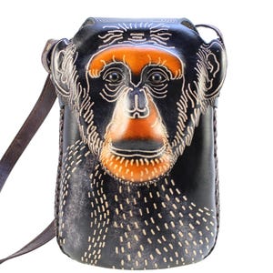 Genuine Handmade Leather Monkey Purse / Crossbody /phone bag