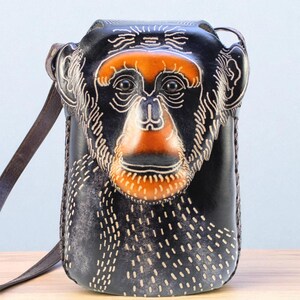 Genuine Handmade Leather Monkey Purse / Crossbody /phone bag