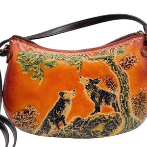 Genuine Handmade Leather Wolf Purse / Crossbody/ Phone Bag, Shoulder Bag, Mini Bag, Animal-themed Bag