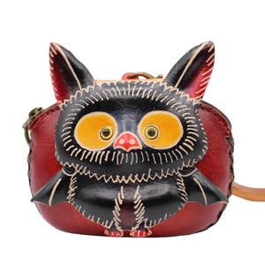 Genuine Handmade Leather baby bat Wristlet / Coin Purse / Wallet /change purse