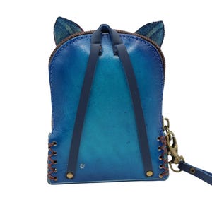 Genuine Handmade Leather fox Wristlet mini backpack/ Coin Purse / Wallet /change purse