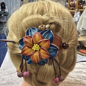 Genuine Handmade Leather Flower Hair Stick / Hair Clip - Hair Accessory,barrettes
