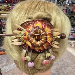 Genuine Handmade Leather Flower Hair Stick / Hair Clip - Hair Accessory,barrettes