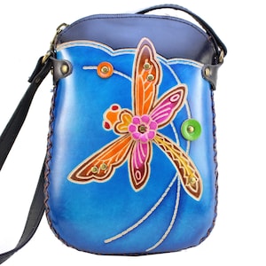 Genuine Handmade Leather Dragonfly Purse / Crossbody/ Phone Bag, Shoulder Bag, Mini Bag, Animal-themed Bag, Cartoon Bag