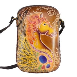 Genuine Handmade Leather Pegasus Crossbody Pouch phone bag Mini Sling Bag
