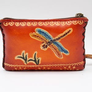 Handmade genuine leather dragonfly coin purse / wallet / mini wallet, card holder / coin bag