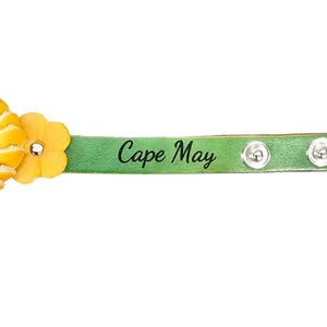 Genuine Handmade Leather Sunflower Bracelet - Festival Small Gift, Jewelry with personalize name drop