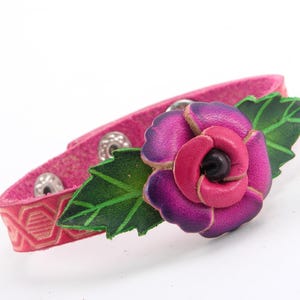 Genuine Handmade Leather Rose Bracelet Jewelry with personalize name drop Valentine's Day gift