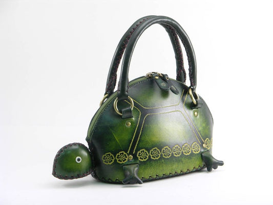 Genuine Handmade Leather Green Turtle Handbag tote bag