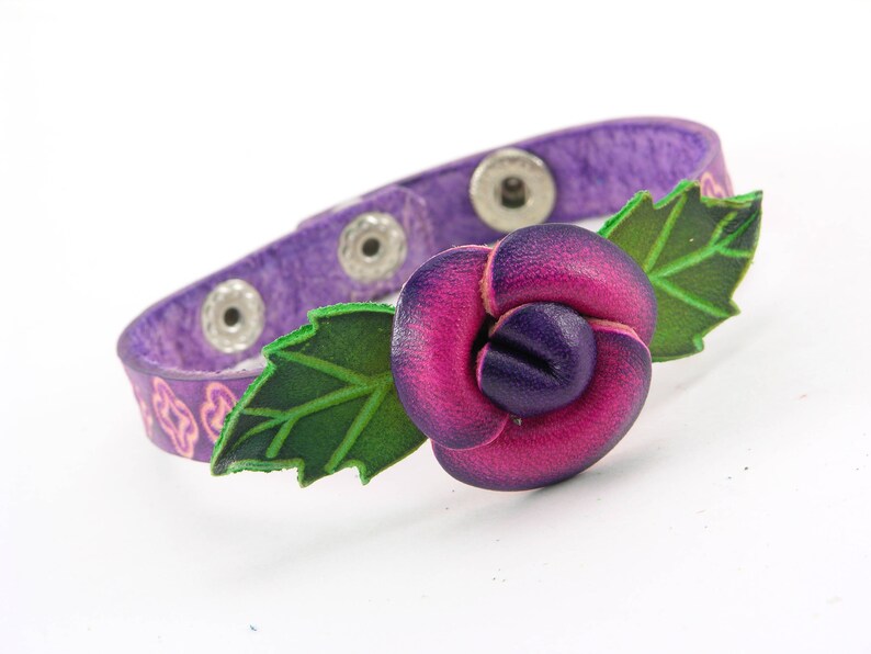 Genuine Handmade Leather Rose Flower Bracelet