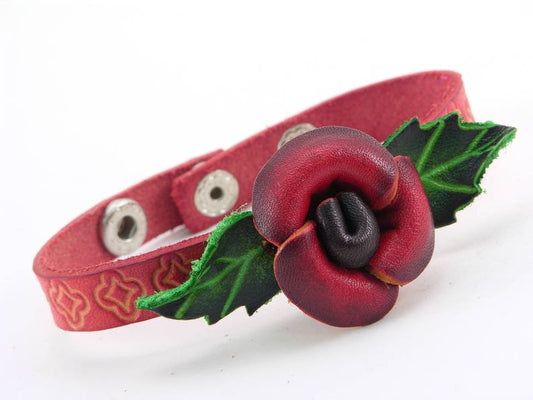 Genuine Handmade Leather Rose Flower Bracelet