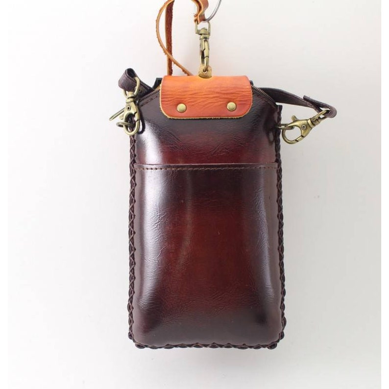 Handmade Genuine Leather Happy Cat XXL Cell Phone Case / Crossbody Bag / Cartoon Animal Phone Bag / Small Crossbody Bag / Mini Bag