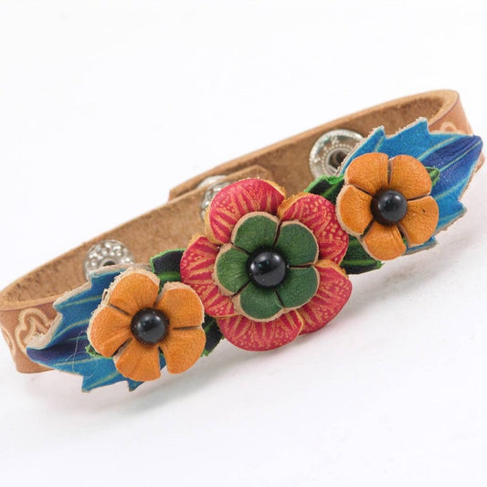 Genuine Handmade Leather Flower Bracelet
