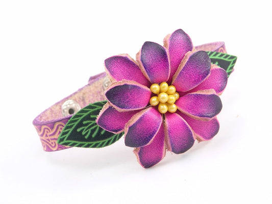 Genuine Handmade Leather Flower Bracelet