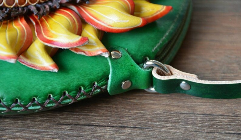Handmade Genuine Leather 3D Sunflower Crossbody Purse