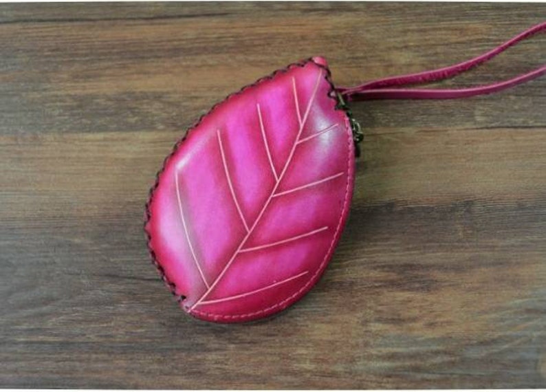 Genuine Handmade Leather Caterpillar on Leaf Coin Purse