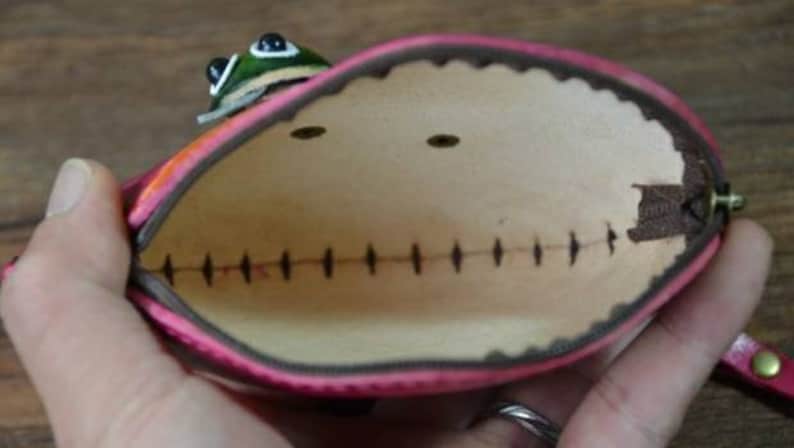 Genuine Handmade Leather Caterpillar on Leaf Coin Purse