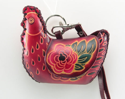 Handmade Leather Chicken Coin Purse: 3D Animal Design