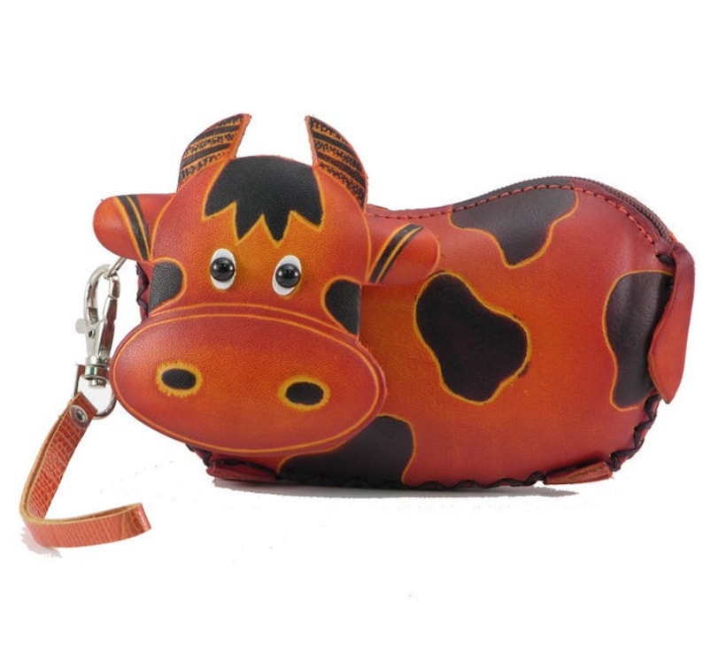 Genuine Handmade Leather Spotted Cow Coin Purse / Wallet / Wristlet/ Coin Pouch/ Animal-themed Loose Change Pouch / Cartoon Small Wallet