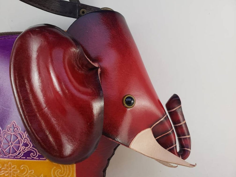 Handmade Genuine Leather 3D Elephant Purse / Crossbody