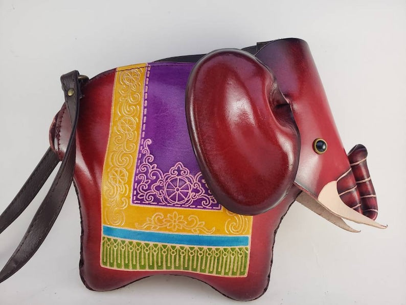 Handmade Genuine Leather 3D Elephant Purse / Crossbody