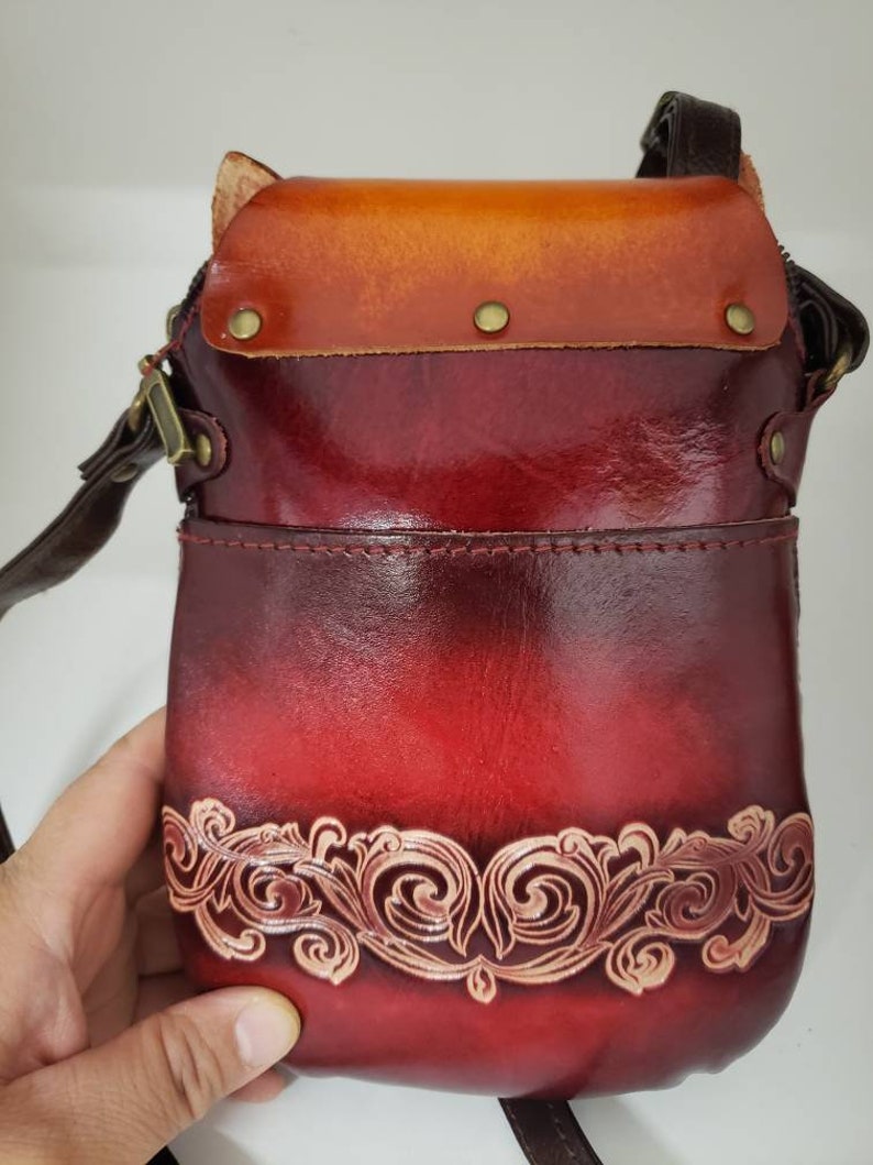 Handmade Genuine Leather Sugar Skull Cat Purse / Crossbody