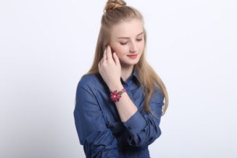 Genuine Handmade Leather Flower Bracelet