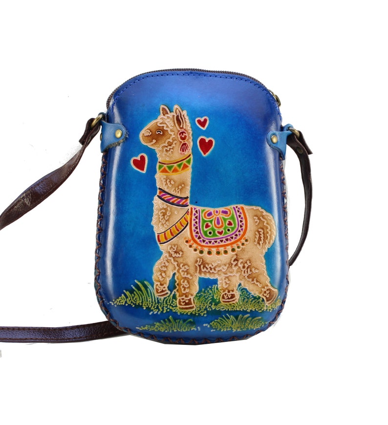 Handmade Genuine Leather Llama Purse / Crossbody